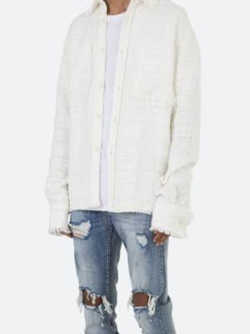 MNML Raw Edge Flannel Oversized Jacket - White Size L